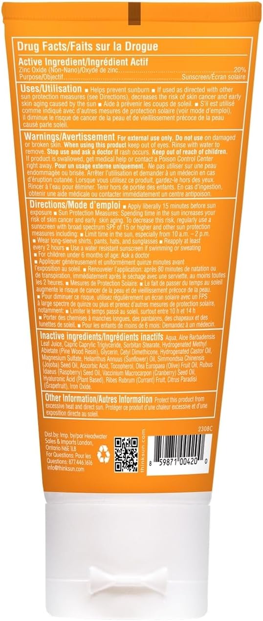Thinkdaily Tinted Sunscreen for Face, SPF 30, 20% Zinc Oxide, 2 O