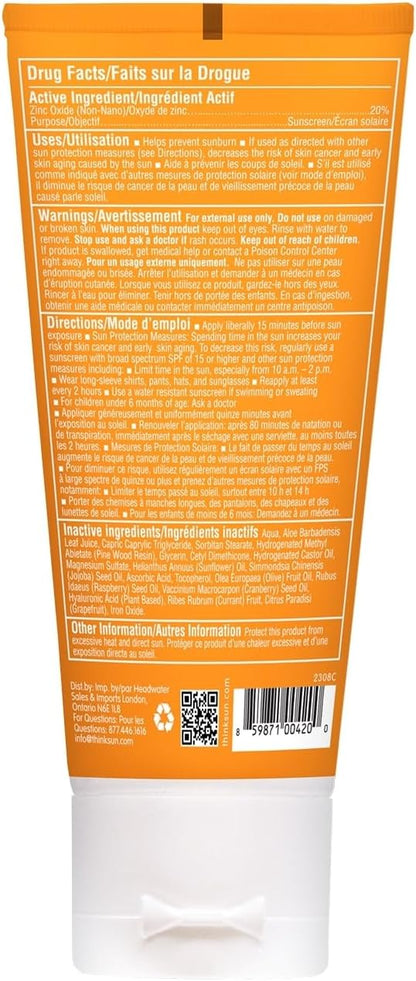 Thinkdaily Tinted Sunscreen for Face, SPF 30, 20% Zinc Oxide, 2 O