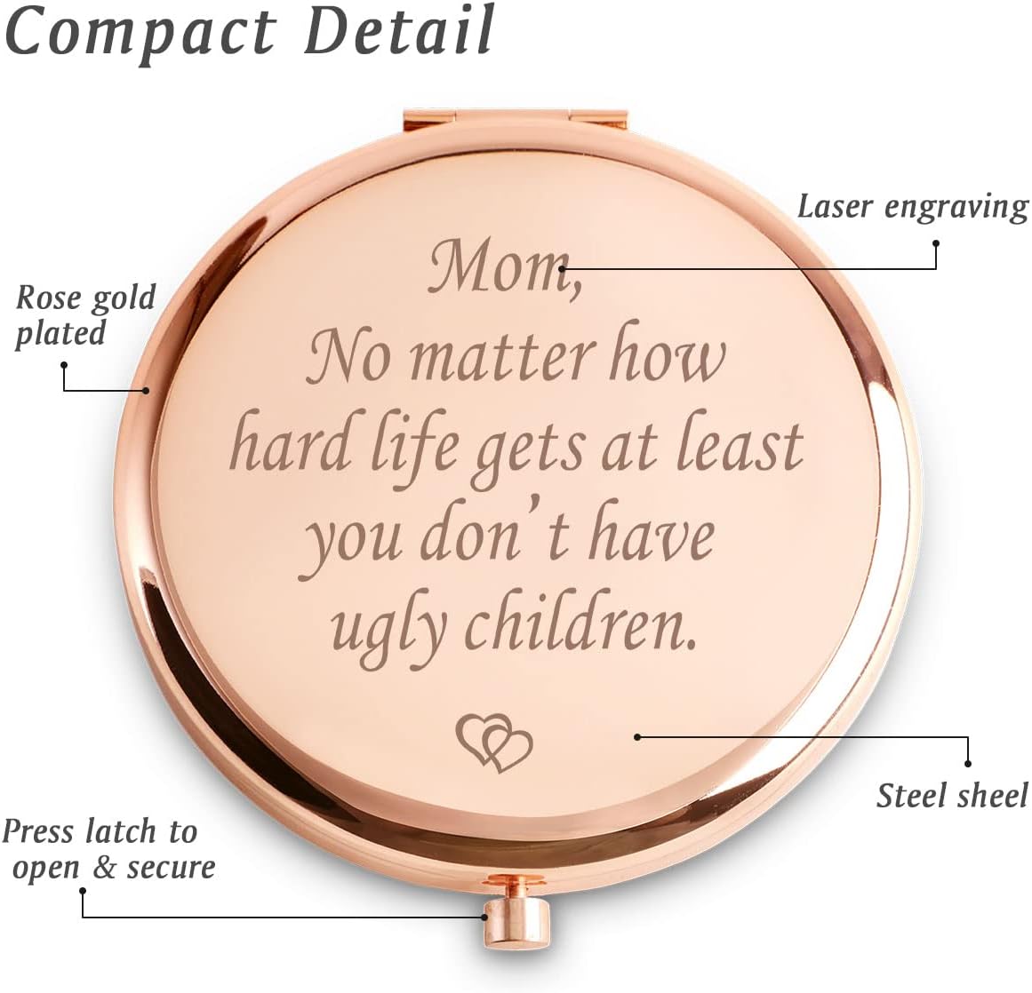 Mom Gifts from Daughter Son Children, Personalized Compact Mirrors, Funny f