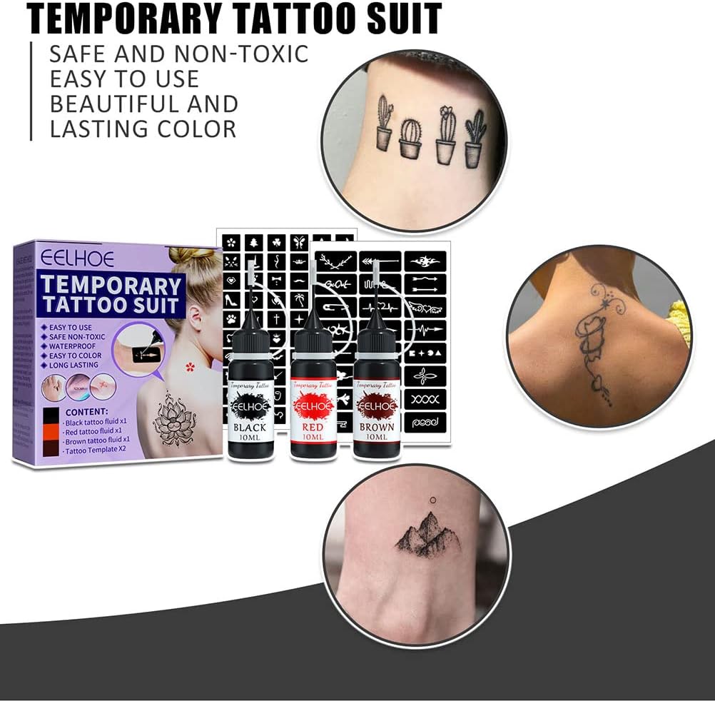 CeFurisy Temporary Tattoo Set, Freehand Fake Tattoos with 3 Colors Fruitty