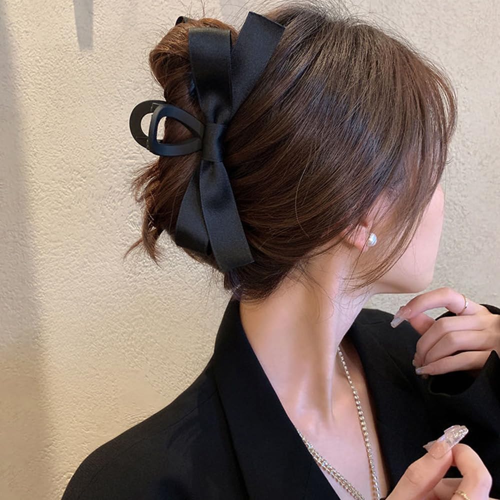 Black Hair Bow Clips for Women Girls, Nonslip Bow Claw Clamps for Thick Thi