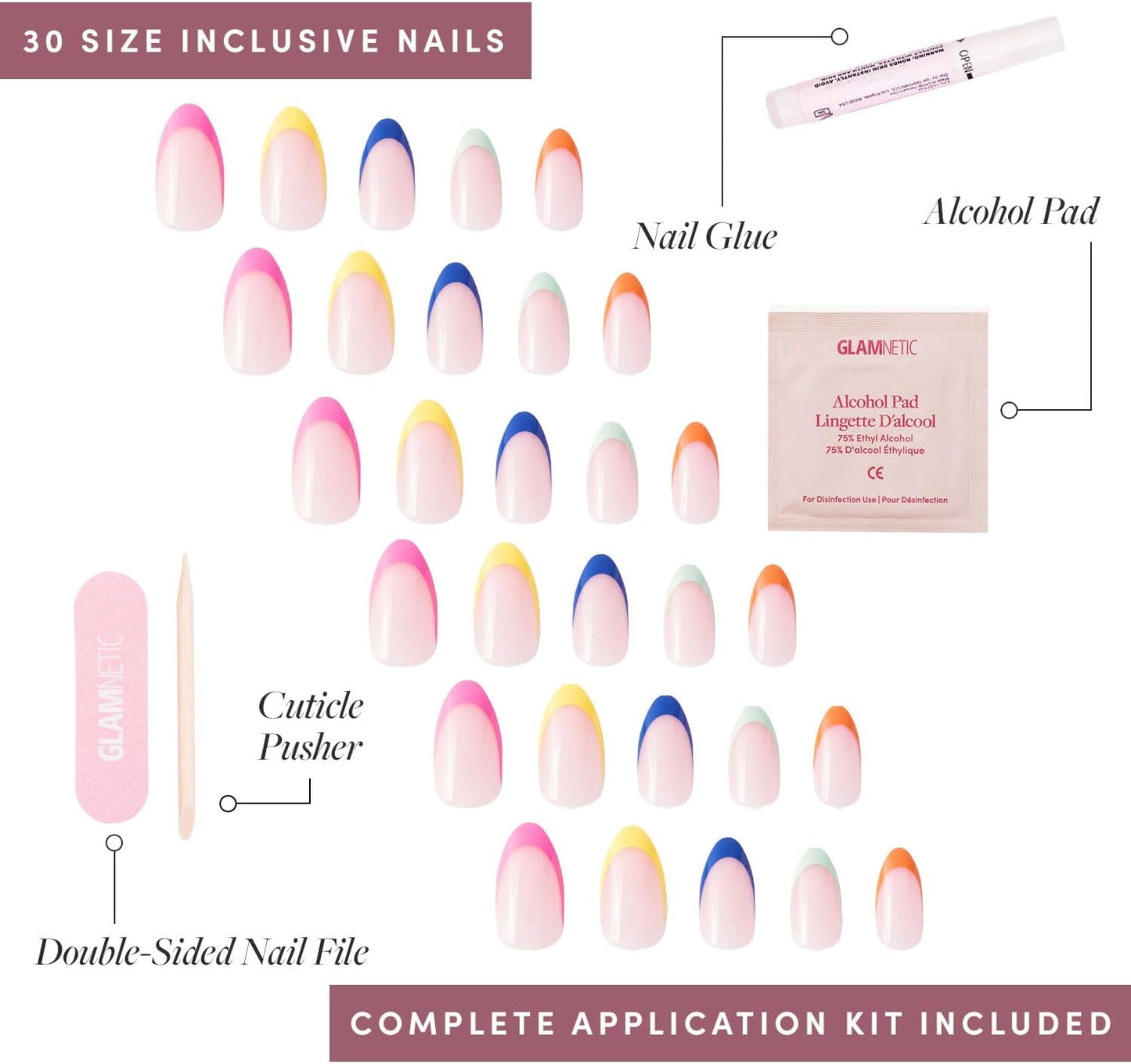 Glamnetic Press On Nails - Sprinkles | Rainbow French Tip Nails, UV Finish