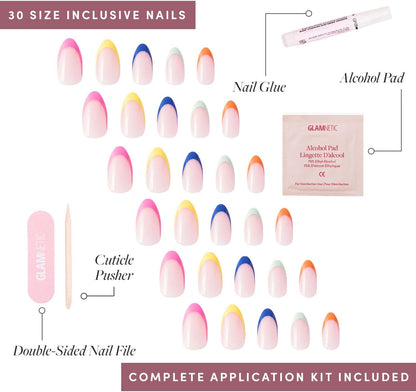 Glamnetic Press On Nails - Sprinkles | Rainbow French Tip Nails, UV Finish