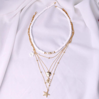 Layered Puka Shell Necklace for Women Gold Seashell Starfish Palm Sun Penda