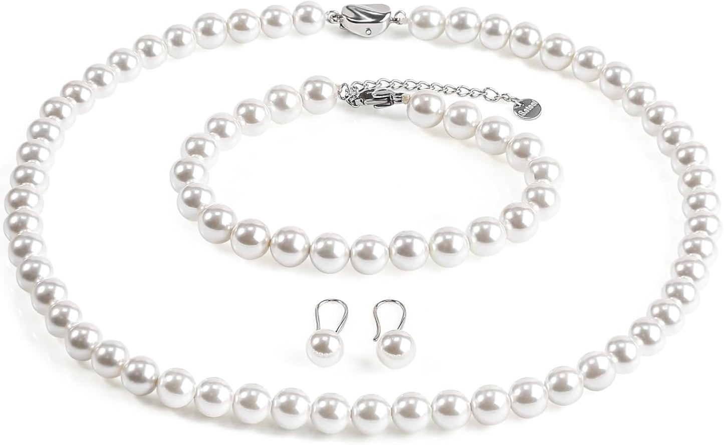 AOOVOO Pearl Necklace Set for Women Girls, 8mm Round Shell Pearl Includes S