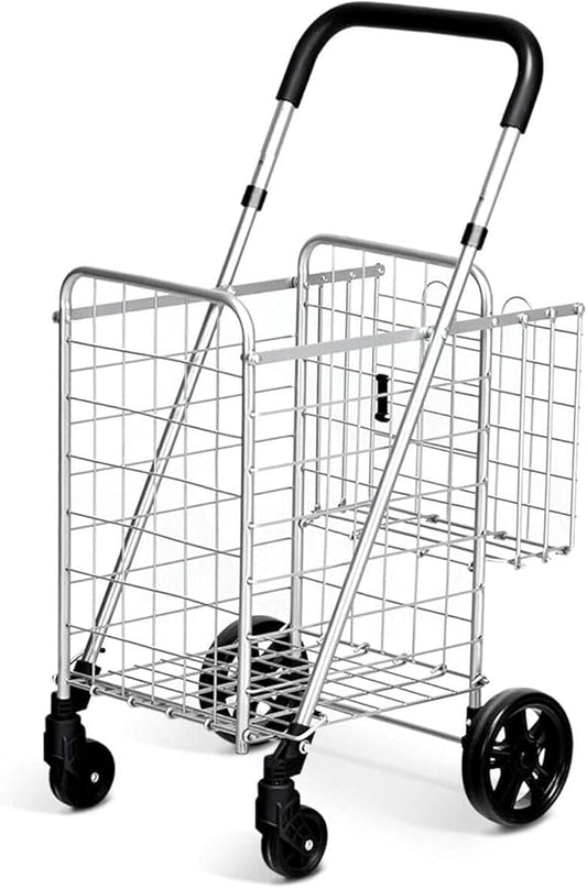 Costway TL34988BK Jumbo Basket Rolling Utility Folding Shopping Cart with Adjustable Handle