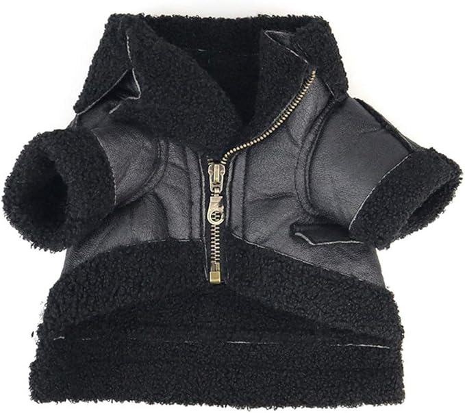 Pet Clothes, Dog Winter Thick Jacket with Zipper Leathe