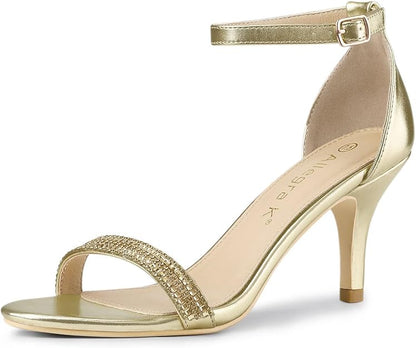 Allegra K Women's PU Ankle Strap Rhines Stiletto  Heels Sandals Gold, 8