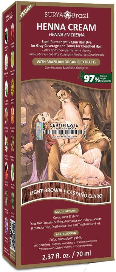 Surya Brasil Henna Cream Hair Coloring Light Brown - 2.31 fl oz