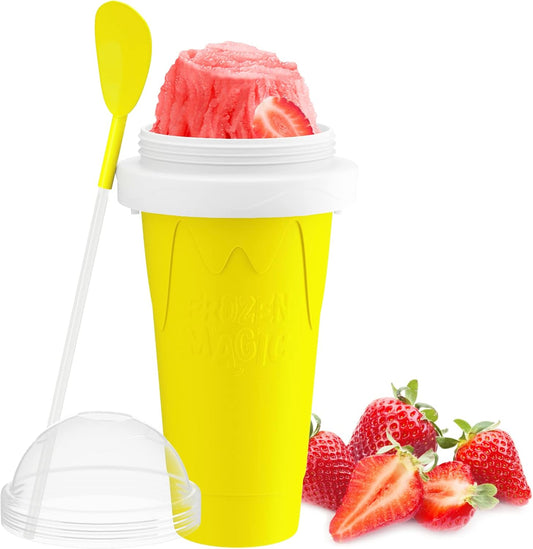 Slushy Maker Cup, Slushy Cup TIK Tok Frozen Magic  Squeeze Cup Cooling Maker Cup Quick Frozen  Smoothies Cup Ice Cream Maker Cup for Children  (Yellow)