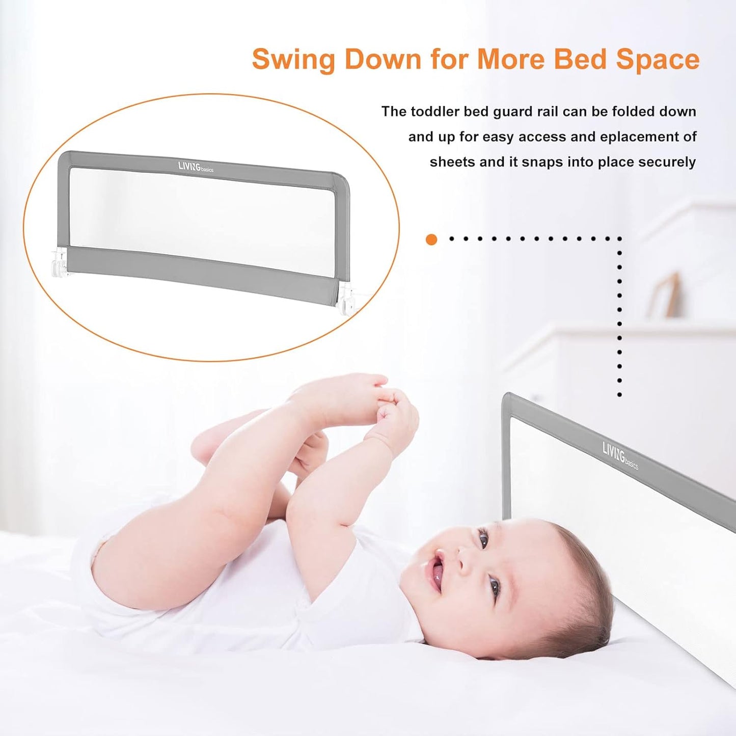 LIVINGbasics 59'' Baby Bed Rails, Swing Down Extra Long Bed Bumpe