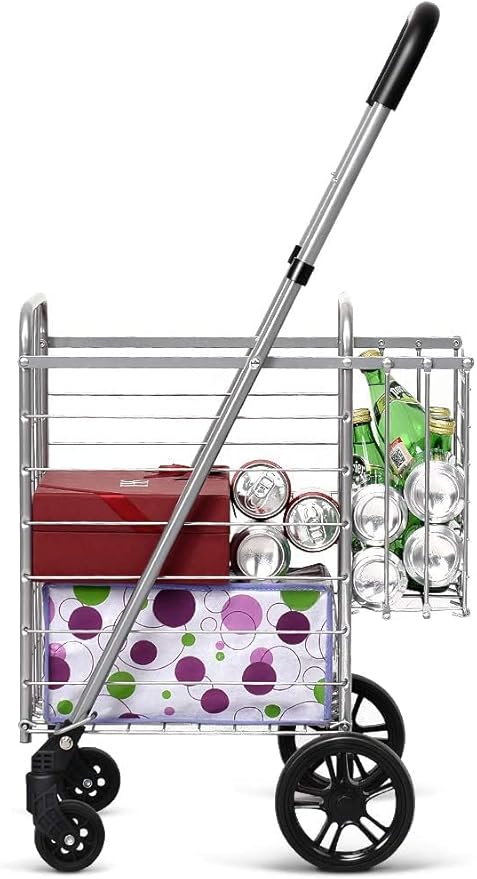 Costway TL34988BK Jumbo Basket Rolling Utility Folding Shopping Cart with Adjustable Handle