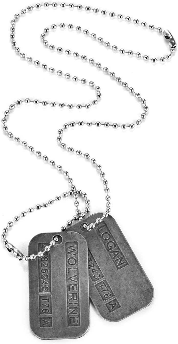 DAYSTART Two Double Sided Wolverine Name Dog Tags on 20 Inch Chai