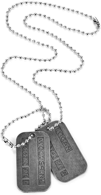 DAYSTART Two Double Sided Wolverine Name Dog Tags on 20 Inch Chai