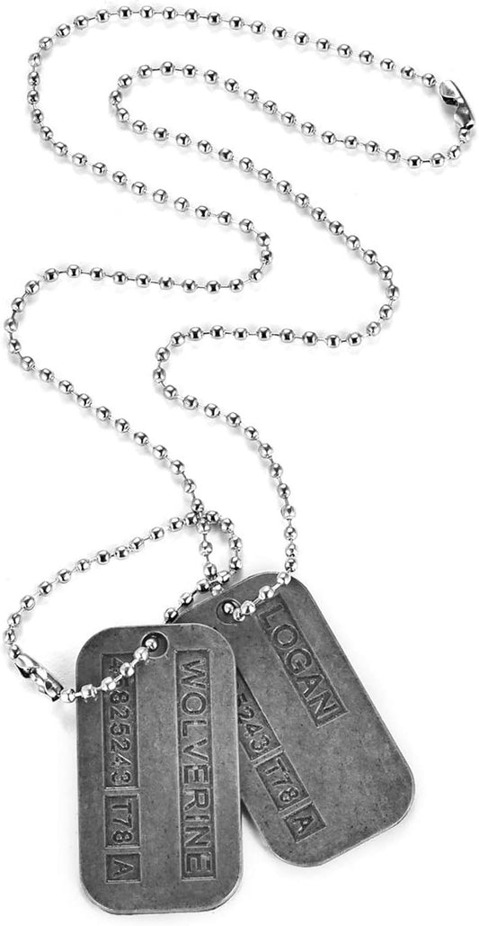 DAYSTART Two Double Sided Wolverine Name Dog Tags on 20 Inch Chai