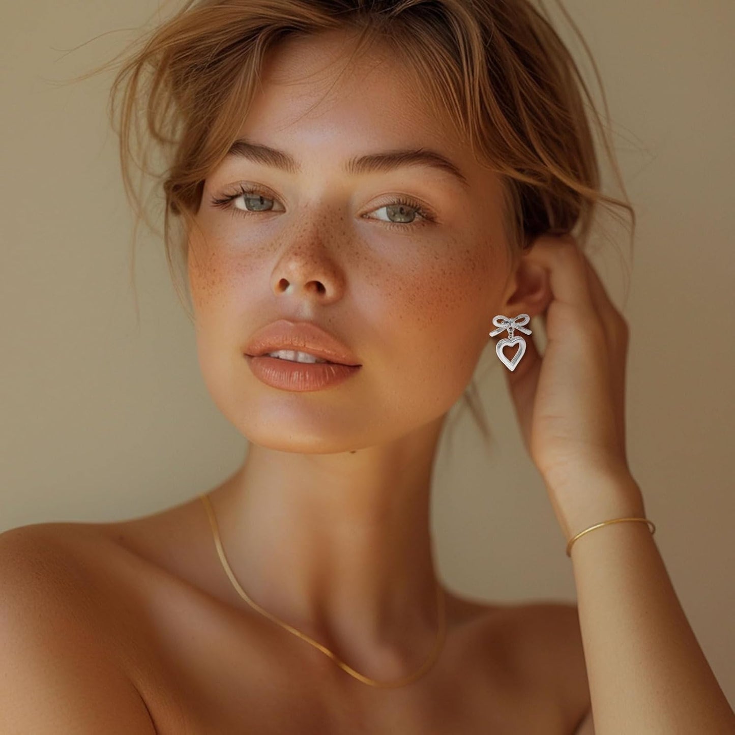 Heart Earrings for Women Gold Heart Earrings Ribbon Bow Earrings Chunky Hea