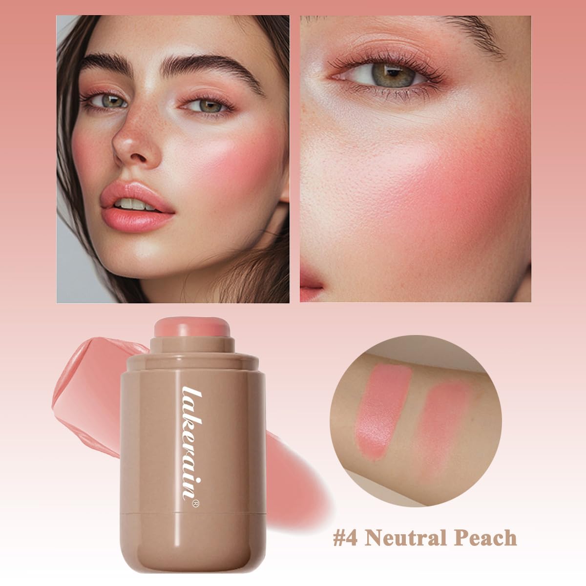 Cream Blush stick, Natural-Looking Matte Finish (#4 Neutal Peach, 1 PC)