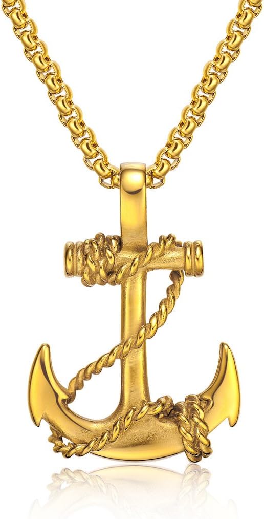 Feraco Anchor Necklace for Men Vintage Navy Nautical Pirate Pendant Stainle