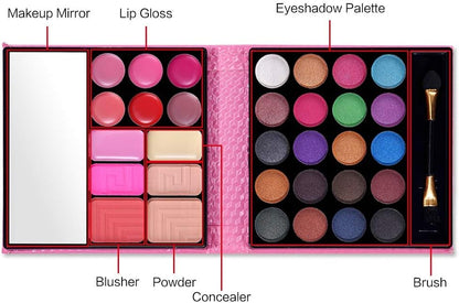 (Pink) - All in One Makeup Kit - 20 Eyeshadow, 6 Lip Glosses, 3 B