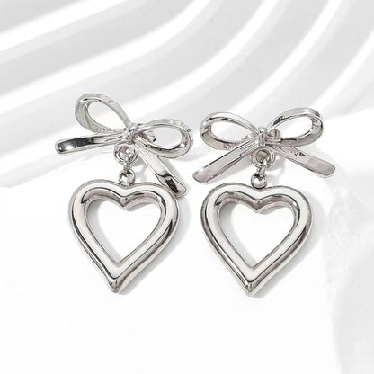 Heart Earrings for Women Gold Heart Earrings Ribbon Bow Earrings Chunky Hea