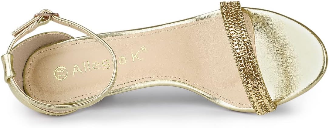 Allegra K Women's PU Ankle Strap Rhines Stiletto  Heels Sandals Gold, 8