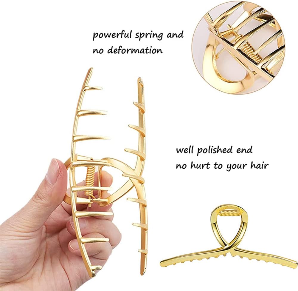 Long Claw Clips for Women Thick Hair 5.1" Big Metal Gold Hair Cli