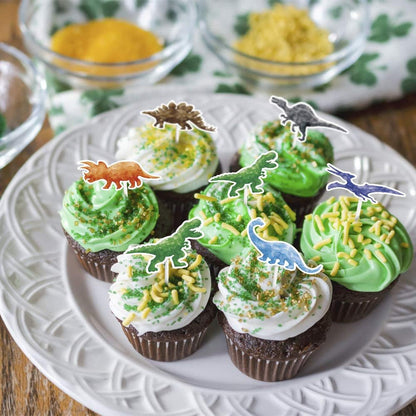 WERNNSAI Watercolor Dinosaur Party Cupcake Toppers - 36PCS Dinosaur Birthda