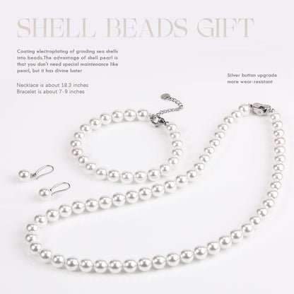 AOOVOO Pearl Necklace Set for Women Girls, 8mm Round Shell Pearl Includes S