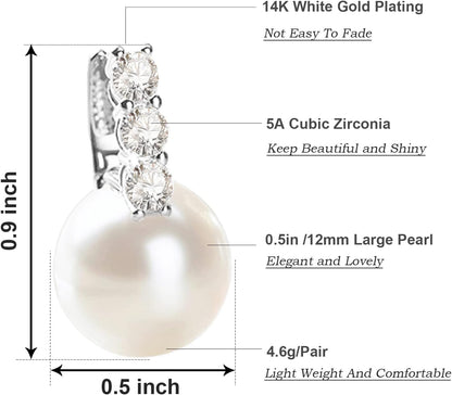 RITACH Pearl Earrings for Women 925 Sterling Silver White Gold Da