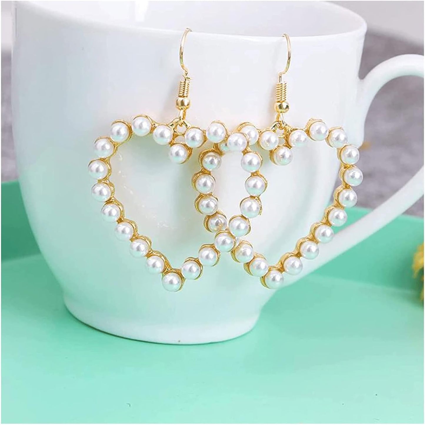 Pearl Heart Earrings Women White Heart Pearl Dangle Earrings Earrings Heart