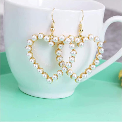 Pearl Heart Earrings Women White Heart Pearl Dangle Earrings Earrings Heart