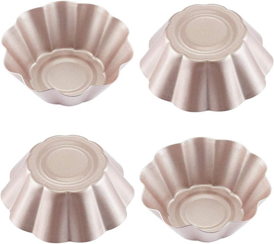 CHEFMADE Mini Pudding Pan Set, 3-Inch 4Pcs Non-Stick Flower-Shaped Pie Brea