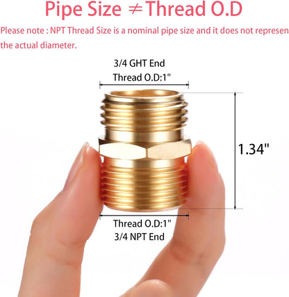 3/4 npt to Garden Hose Adapter,3/4” GHT Male to 3/4” NPT Male Connector, Br