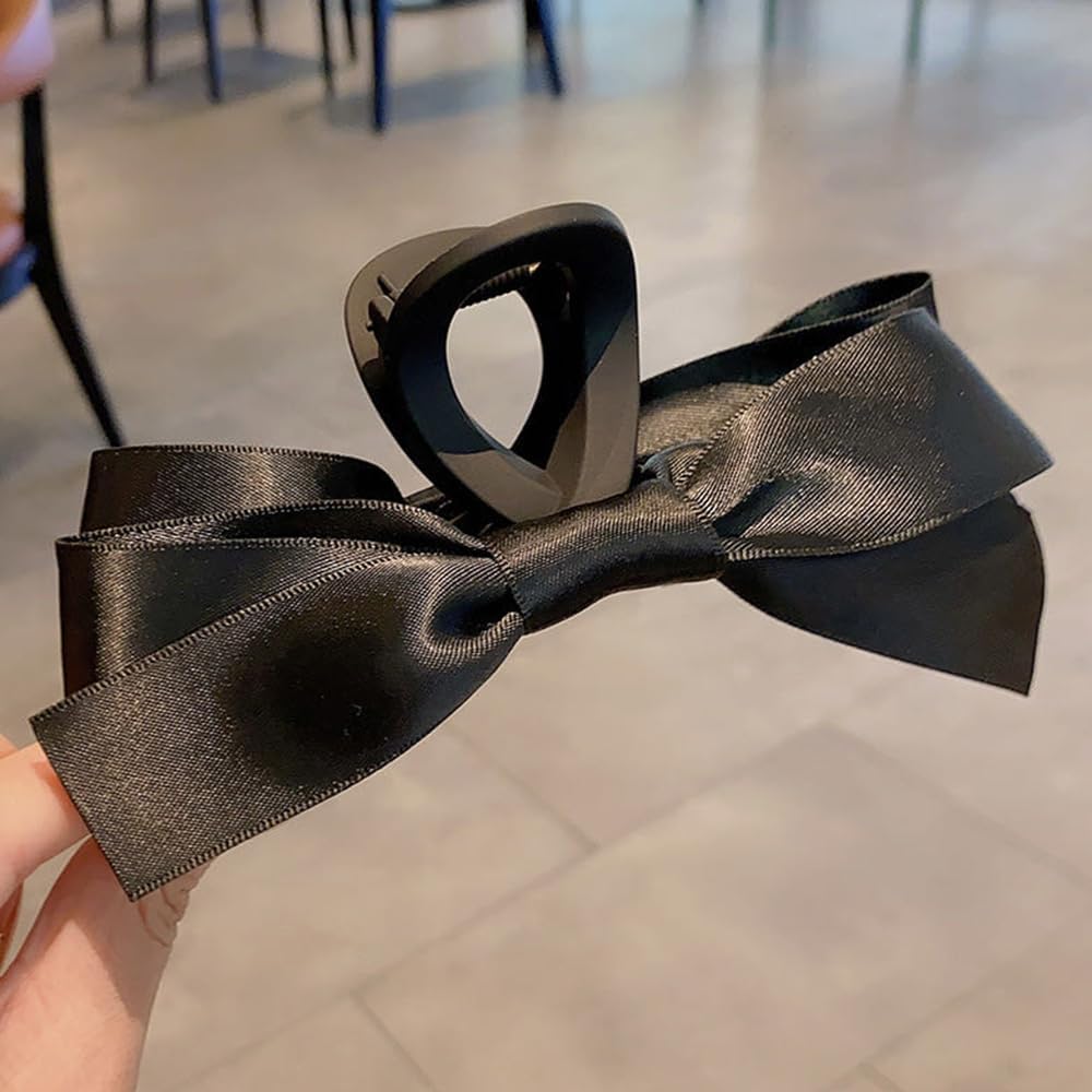 Black Hair Bow Clips for Women Girls, Nonslip Bow Claw Clamps for Thick Thi