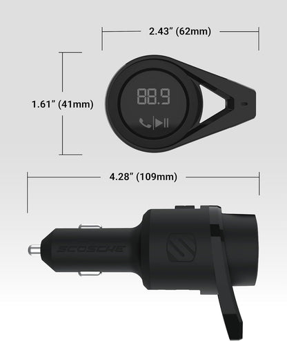 Scosche BTFM9-SP Bluetooth FM Transmitter Dual 12W USB-C & USB-A Ports Fast Car Charger