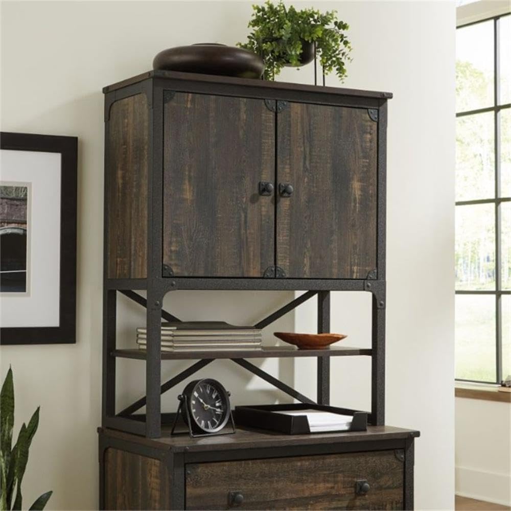 HUTCH Steel River Library Adjustable Shelf, Metal Frame - Carbon Oak