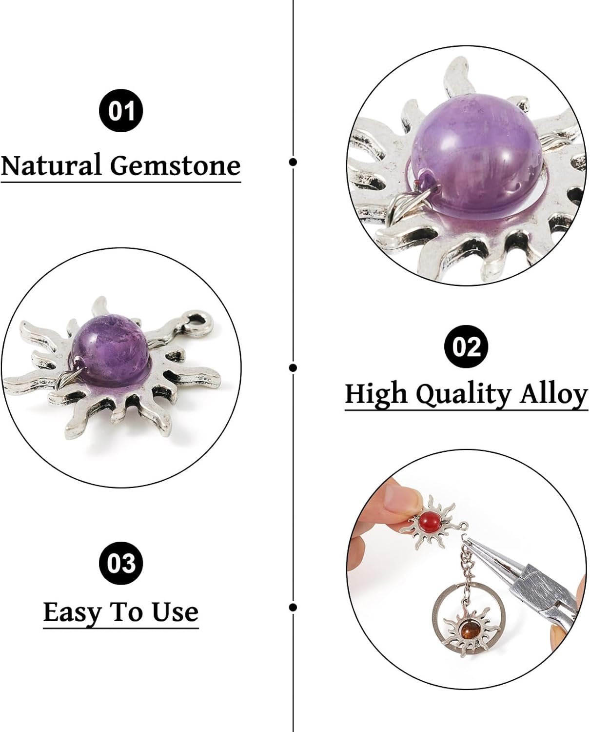 40 Pcs Natural Stone Sun Angel Charms Crystal Quartz Fairy Angel Pendants A