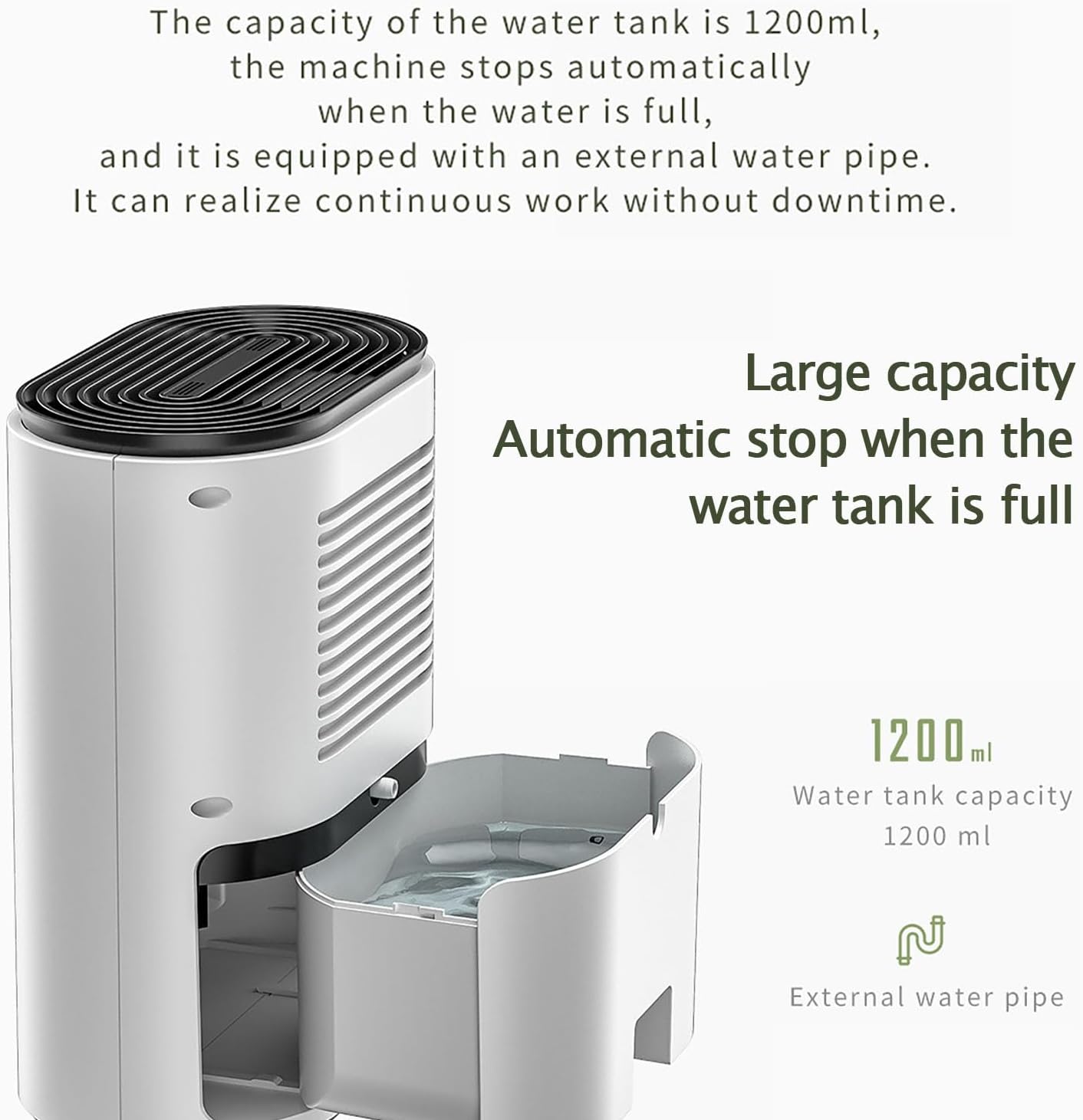 WhBeoy Small Quiet Dehumidifier,Household  Dehumidifier, Auto Shut Off+ Drain Hose+ Negative  Ion Purification +Two Mode+Humidity Control, for  Bedroom Bathroom Basement,A