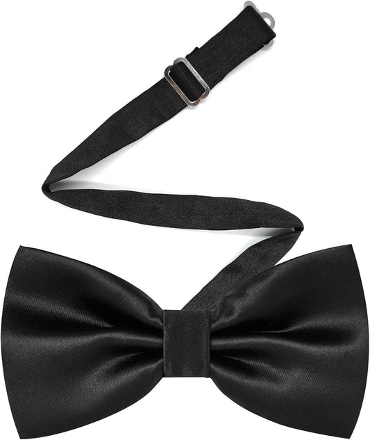 Qancekoo Adjustable Men Bowtie Solid Color Double Fold Pre-Tied Bow Tie for