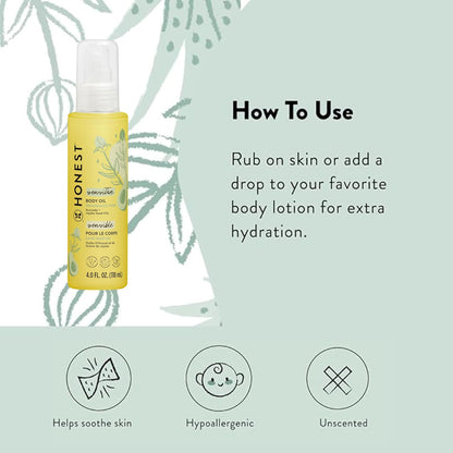 The Honest Company Organic Body Oil | Gentle for Baby | Fragrance Free, Pla