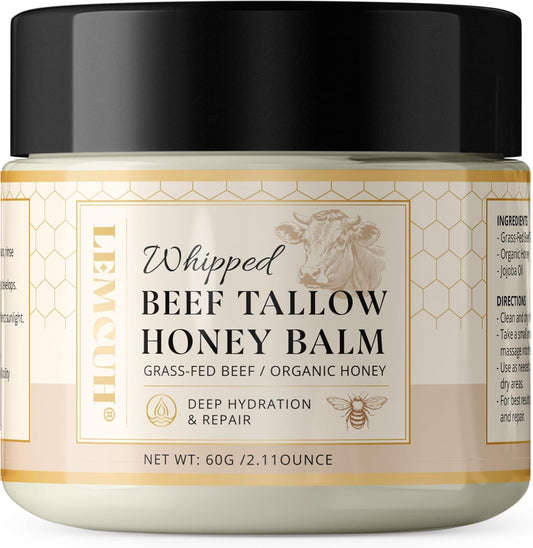 Beef Tallow and Honey Balm for Skincare: Grass-Fed Whipped Beef T