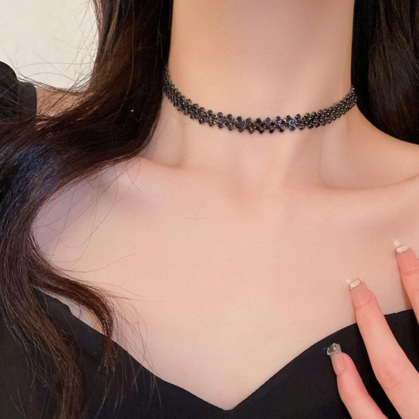Rhinestone Choker Necklace for Women Sparkly Crystal Statement Ne