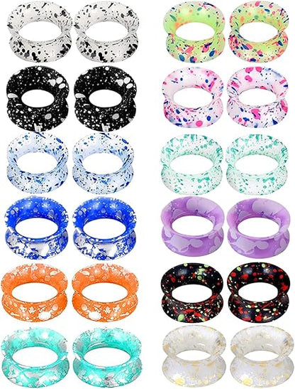 TIANCI FBYJS 24PCS Silicone Flexible Ear Tunnels  Gauges Plugs Stretchers Expander Double Flared  Flesh Tunnels Ear Piercing Jewelry