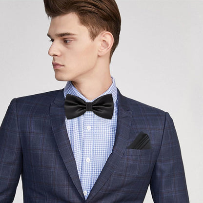 Qancekoo Adjustable Men Bowtie Solid Color Double Fold Pre-Tied Bow Tie for