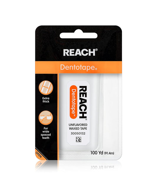 REACH Dentotape Waxed Dental Floss Tape, Unflavored, Extra Wide Floss, Shre
