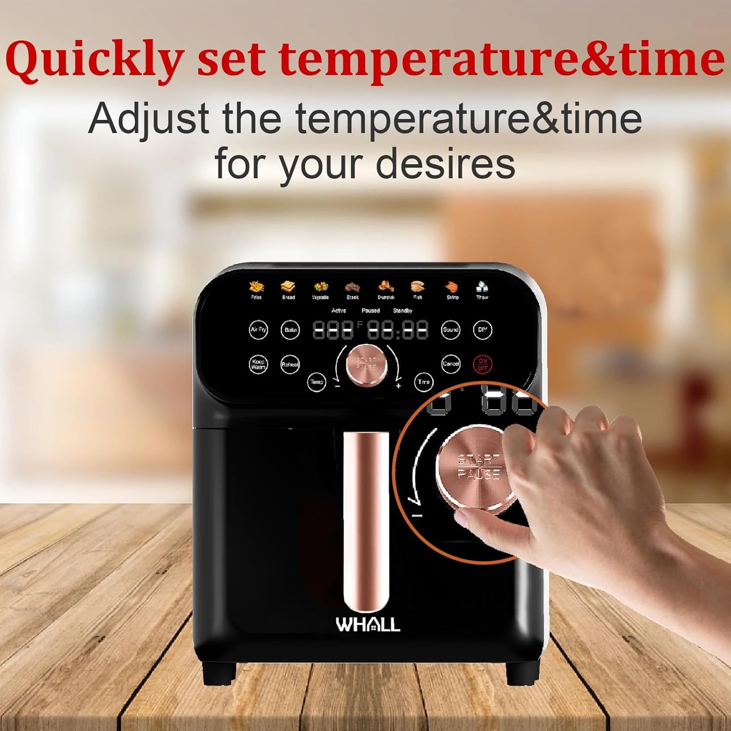 Whall 6.2QT 12-in-1 Stainless Steel Air Fryer w/LED Smart Touchscreen, Reduce 85% Fat, 1600W