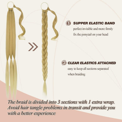 BARSDAR 30 Inch Long Braided Ponytail Extension with Hair Tie - S