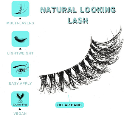 APCYUST Mink Lashes Clear Band Natural Eyelashes Cat Eye Wispies