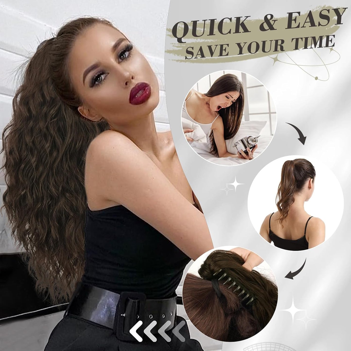 BARSDAR Brown Ponytail Extension - 18 Inch Claw Clip Ponytail Ext