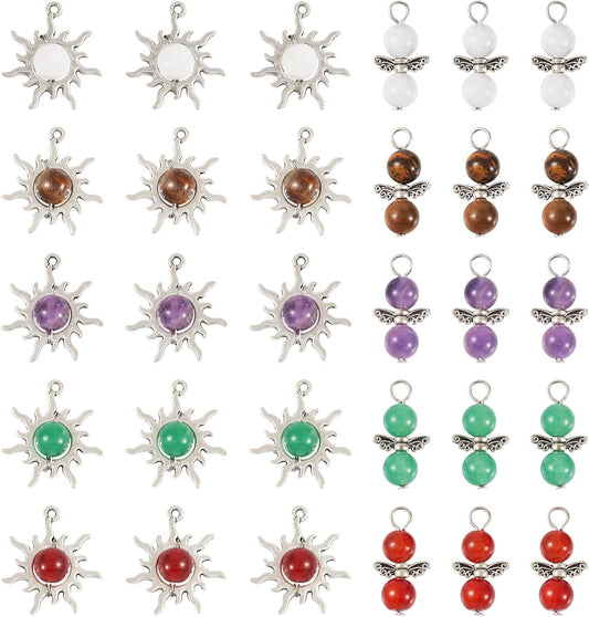 40 Pcs Natural Stone Sun Angel Charms Crystal Quartz Fairy Angel Pendants A